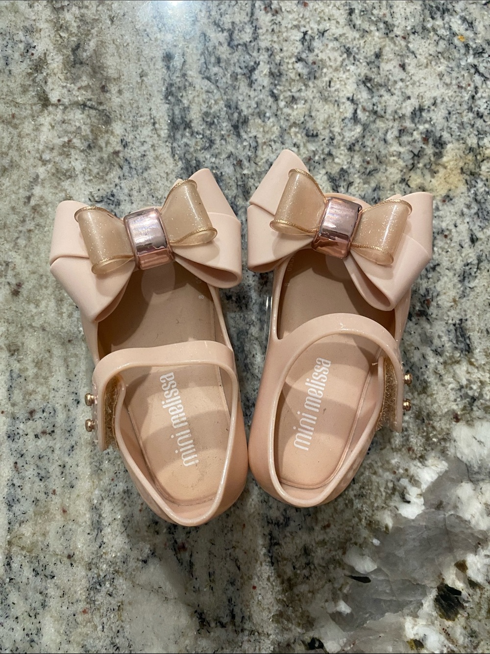 Mini Melissa Girls' Blush Pink Bow Jelly Mary Janes